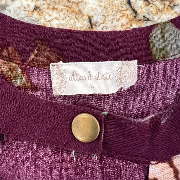 Altar'd State Burgundy W/Floral Print Bell Sleeve Boho Tunic/Dress - SIZE SMALL - Picture 5 of 6